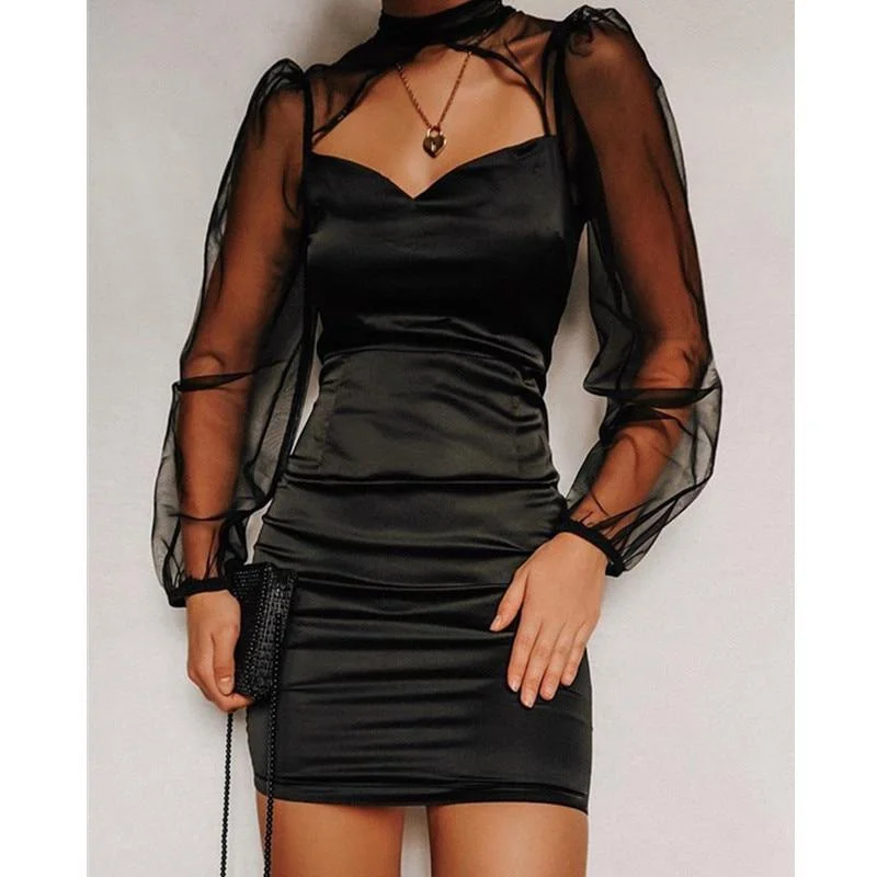 Casual Chic Clothing For Women Great Prices on Feminine Styles FashionSierra - Mesh Bodycon Mini Dress WomenBlack Hollow Out Long Sleeve Bodycon Mini Dress Women High Waist Sheath Vestidos