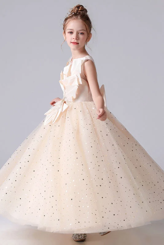 Charming Women's Outfit For Special Occasions Classic Charm Sleeveless Appliques Pleats Princess Flower Girl Dress With Bowknot