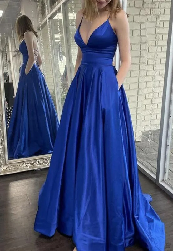 Women's Fashionable Attire For Work Spring Fling Sale Women Satin Prom Dresses Long V-Neck Evening Gowns Formal Party Dress YPD518