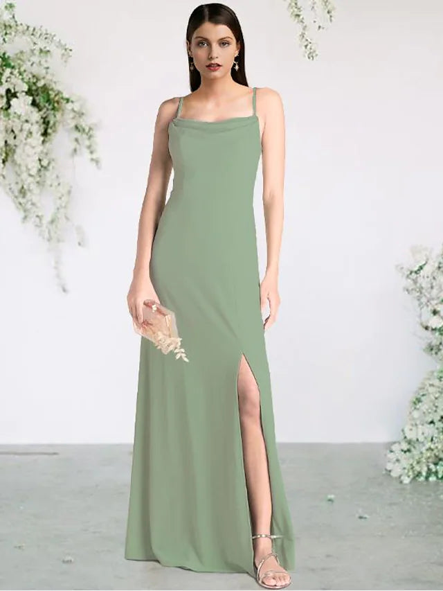 Women's Classic Attire Save on Inspired Styles Bridesmaid Dress Spaghetti Strap Sleeveless Sexy Floor Length Chiffon with Split Front