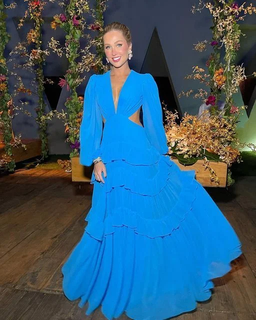 Women's Athletic Garments Feminine Soft - Hued Styles Long Sleeves Blue long prom dress, evening dress Y4831