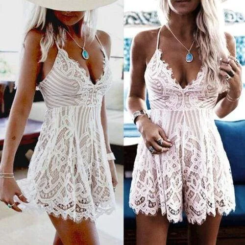 Comfortable Garments For Women Luxe Layering FashionSierra - Summer Women Lace Short Mini Dress Ladies Bodycon Sleeveless Summer Holiday Party Boho Beach Mini Dress Sundress