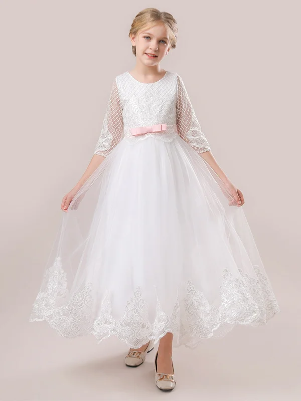 Women's Outfit End - of - Month Blowout Ball Gown Scoop 3/4 Sleeves Lace Flower Girl Dresses