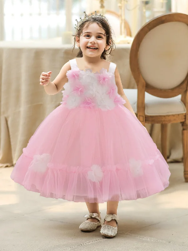 Fashionable Women's Casual Apparel Weekend Special Ball Gown Square Neck Sleeveless Flower Girl Dresses with Solid Flowers