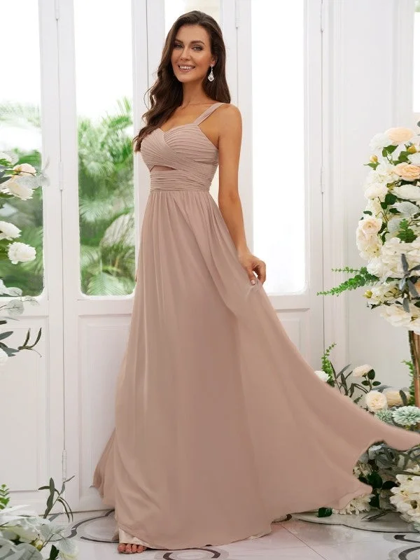 Women's Apparel And Garments Limited - Stock A-Line/Princess Chiffon Ruched Straps Sleeveless Floor-Length Bridesmaid Dresses