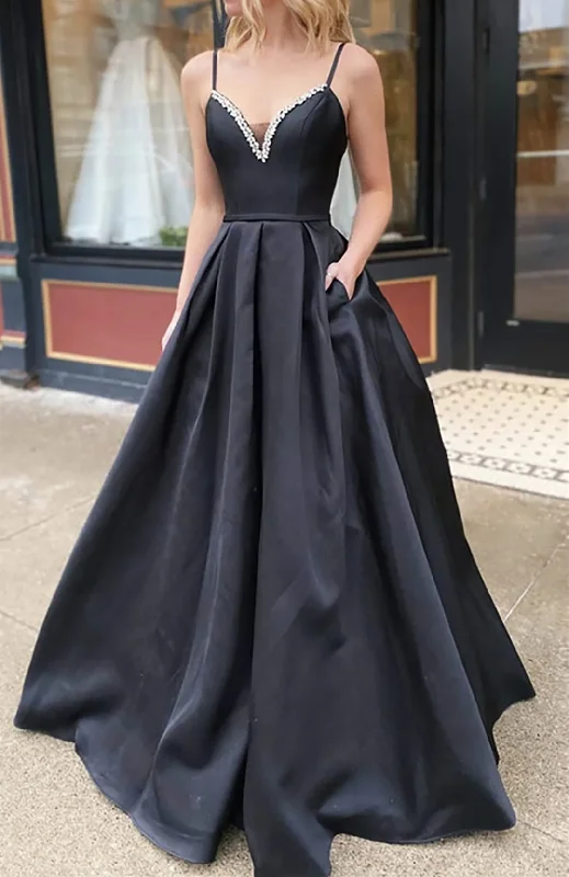 Women's Plus-Size Clothes Summer Splash Sale Women Satin Beads Prom Dresses Long V-Neck Evening Gowns Formal Party Dress YPD542