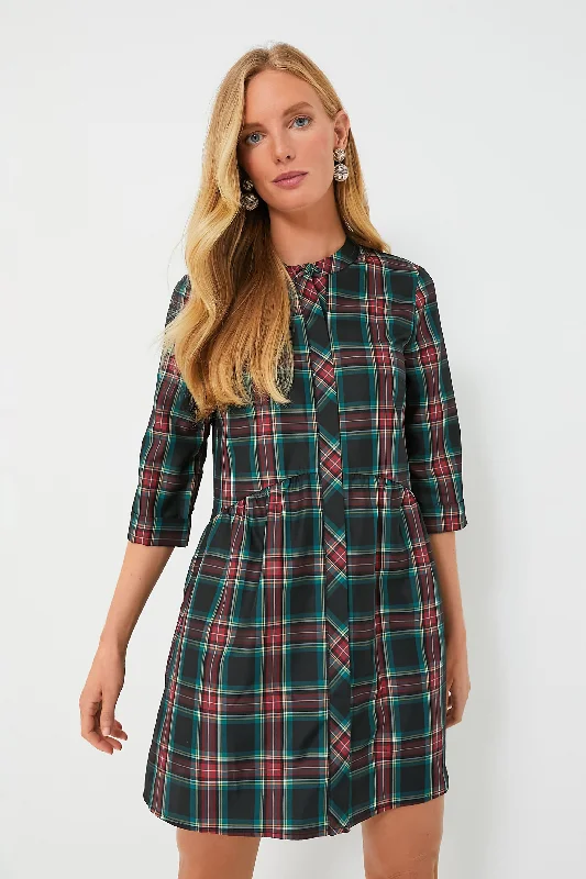 Women's Holiday Attire Chic Urban Fashion Look Festive Plaid Royal Shirt Dress