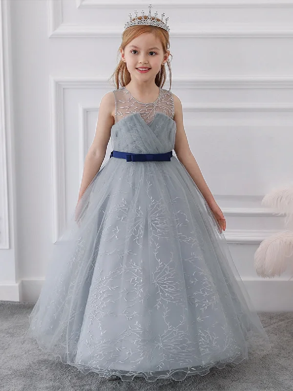 Women's Vacation Outfit Mid - Week Surprise Ball Gown Scoop Sleeveless Flower Girl Dresses with Bow Knot