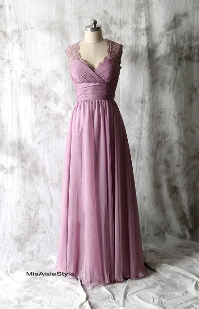 Women's Everyday Garments Fashion-Forward Style Long Vintage Lace Purple Bridesmaid Dress