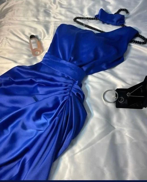 Chic Clothes For Women Big Savings on Rustic Countryside Styles Classy A line One Shoulder Royal Blue Long Satin Pleated Party Dress Prom Dresses Evening Dress C3286