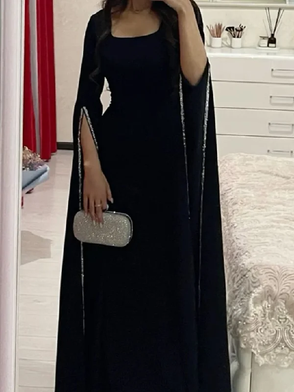 Women's Casual Outfit Big Savings on Rustic Countryside Styles Charming Black Long Sleeves Prom Dress,Black Evening Dress Y7089