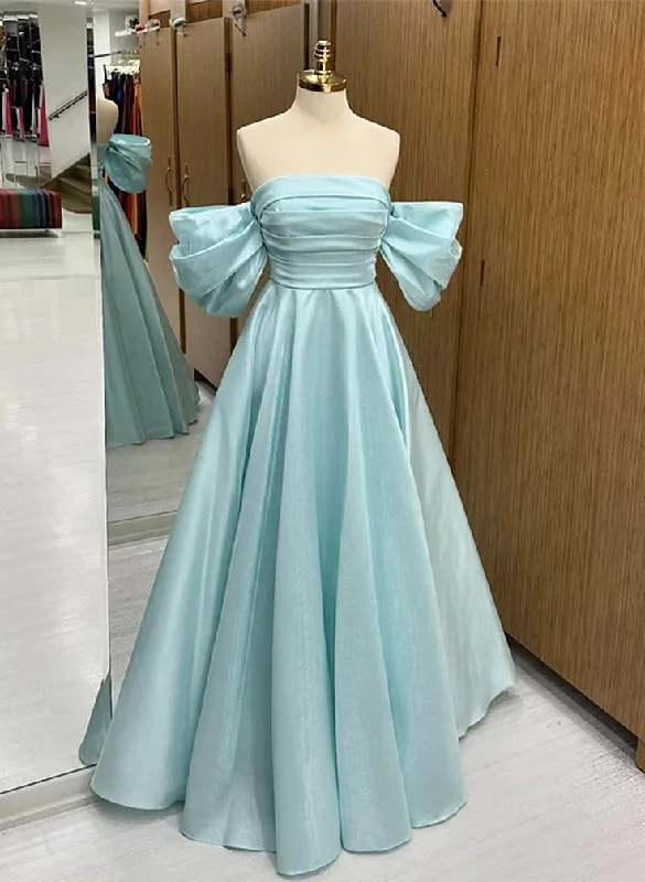 Women's Clothing For Holiday Travel Rustic Countryside Charm Look Simple Satin Off Shoulder Long Party Dress A-line Prom Dress C3287