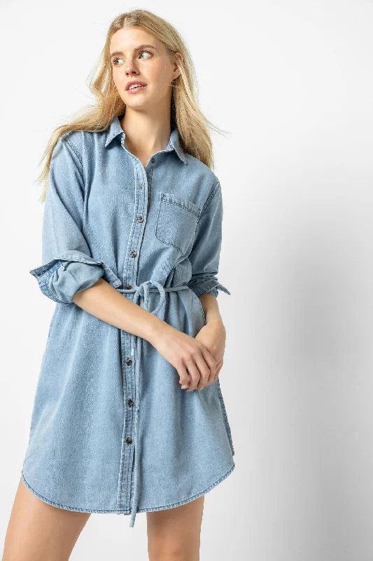 Chic Women's Attire Alluring Design Denim Shirt Dress