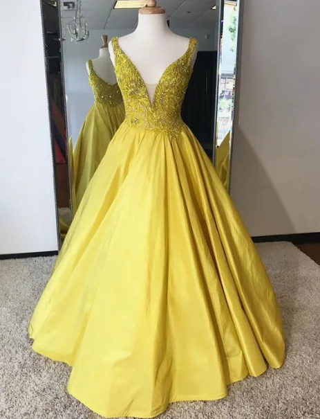 Plus-Size Women's Garments Feminine Soft - Hued Styles Shinning yellow satin long winter formal prom dress, long A-line evening gown  cg4399