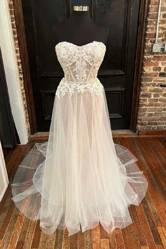 Women's Travel Apparel Summer Splash Sale Ivory Sweetheart Appliques A-Line Long Wedding Dress