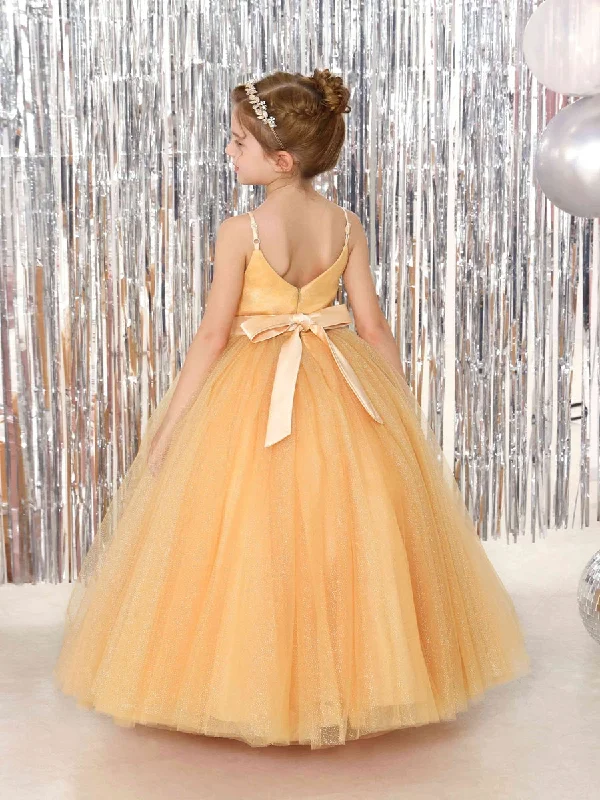 Women's Outerwear Clothing Lightweight Fabric Ball-Gown Tulle Sleeveless V-Neck Floor-Length Flower Girl Dresses