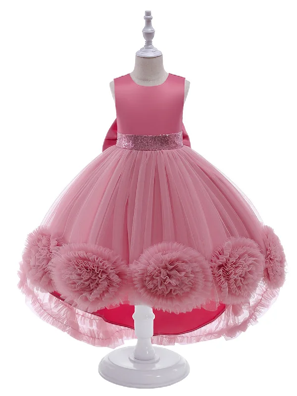 Modern Women's Outfit Flowy Fabric Ball Gown Scoop Hi-Low Ruffled Flower Girl Dresses with Bowknot