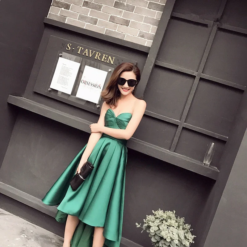 Women's Transitional Garments Modern Romance New Arrival Taffeta Asymmetrical Emerald Green Cocktail Dresses Sweetheart Sleeveless Robe De Cocktail Mi Longue 0103B