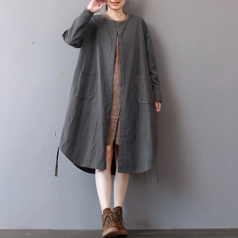 Women's Plus-Size Casual Outfit Art Deco Geometric Pattern Look New gray cotton dress plus size stand collar cotton maxi dress Elegant long sleeve autumn shirt dress