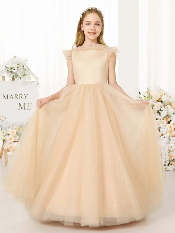 Sustainable Fashion Clothing For Women Score Big on Glamorous Red - Carpet Styles Ball-Gown Tulle Sleeveless Scoop Neck Floor-Length Flower Girl Dresses