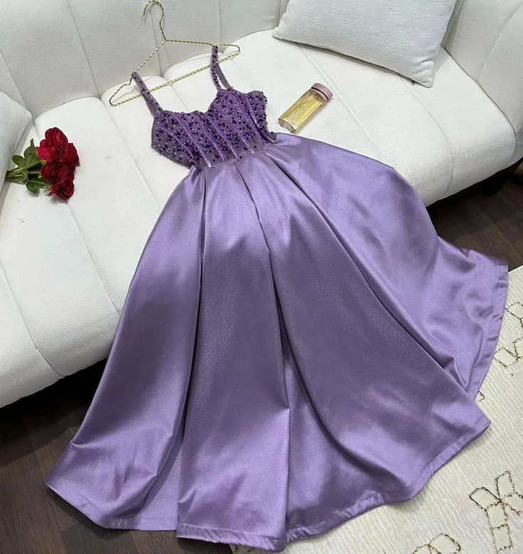 Women's Clothing Sets Clearance Event Gorgeous A Line Spaghetti Straps Light Grape Long Satin Prom Dresses Evening Dress C2975