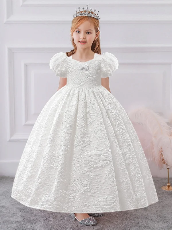 Vintage-Inspired Garments Spring Fling Sale Ball Gown Square Neck Puff Sleeves Flower Girl Dresses with Ruched